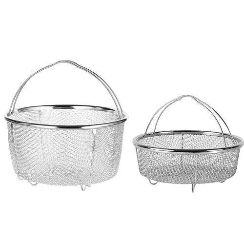 Juwacoo 2 Stück Edelstahl Dampfgarer Dampfeinsatz, (20,5 cm+18 cm) Frittierkorb Dampfkorb, Dünsteinsatz für Kochtopf, Dämpfeinsatz Instant Topf Zubehör, Dampftopf Frittierkorb für Topf,Pommes Körbchen