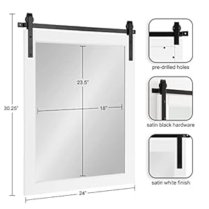 Kate and Laurel Skylan Modern Farmhouse Decorative Wood Framed Wall Mirror, 22 x 28, White and Black, Barn Door-Inspired Transitional Wall Hanging Mirror for Bathroom or Living Room Uses Kate and Laurel Skylan Modern Farmhouse Decorative Wood Framed Wall Mirror 22 x 28 White and Black Barn Door Inspired Transitional Wall Hanging Mirror for Bathroom or Living Room Uses