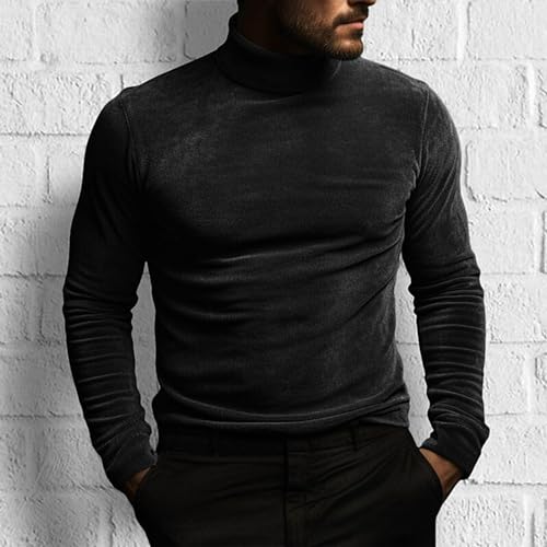 Mens Long Sleeve Turtleneck Shirts Casual Slim Fit Velvet Shirt Solid Color Basic Thermal Pullover Sweater Undershirt2