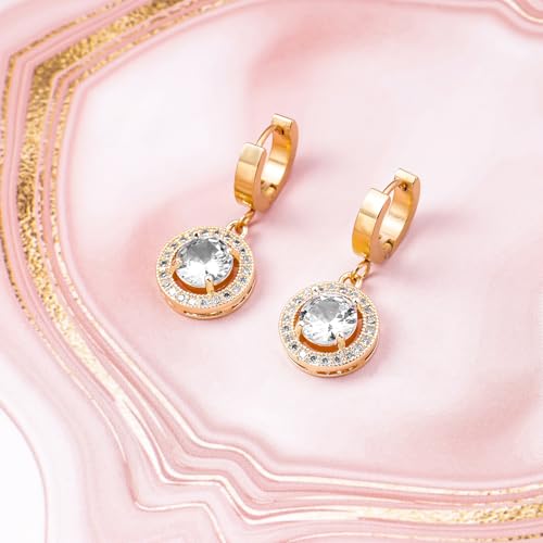 Image of Rubans 18K Gold Plated Stainless Steel Tarnish free Waterproof CZ Studded Round Drop Earrings | Women & Girls - Wedding & Occasions - Ideal Gift for Loved Ones