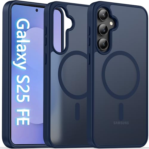 Image of Oterkin Magnetic for Samsung Galaxy S25 FE Case Matte, S25 FE Phone Case Compatible with MagSafe Frosted Translucent Shockproof Anti-Scratch Slim Fit Case Military Grade Protection (Dark Blue)