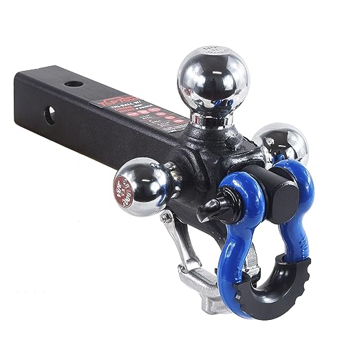 Image of TOPTOW Trailer Hitch with Blue Recovery Shackle Ball Hitch Mount w /Chrome Triple Tow Ball, 2-in Shank, Multi Fit for 2 inch Trailer Hitch Receiver