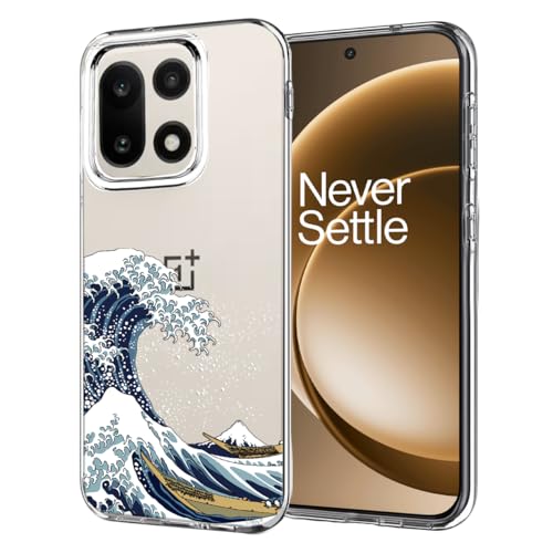 Unov �P�[�X OnePlus 15 5G �Ή� �N���A �f�U�C�� �\�t�g TPU �Ռ��z�� �X���� �G���{�X�p�^�[�� �ی�o�b�N�J�o�[ OnePlus 15 5G �P�[�X(Great Wave)