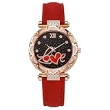 Mesuaeso Reloj Digital Reloj Casual for Mujer con Correa de Cuero, Reloj de Pulsera analógico de Cuarzo Simple, es un Regalo de Lujo Ligero Adecuado for Novia y Esposa Smart(Rot)