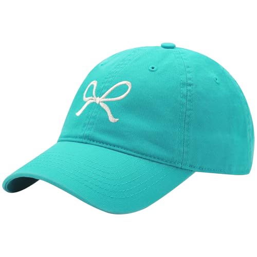 Image of Trendy Bow-Tie Baseball Cap for Women Trucker Hats Y2k Adjustable Fashion Sun Hat with Visor for Hiking & Travel Green