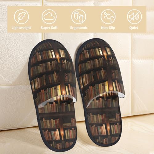 Bookshelves Print Women Slippers Home Furry Shoes Keep Men Couples Shoes Warm For Women-3