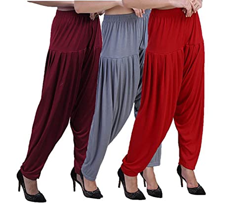 Image of CASUALS Women's Regular Fit Viscose Drawstring Patiala Harem Pants Combo Pack 3