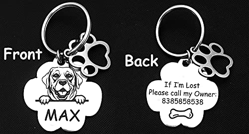 Image of Jypr Customized Product's Stainless Steel Pet Id Tag Personalize Black Laser Engrave Name Locket Collar Tag For Your Loving Pet Dog, Cat 2 Mm Thick With Paw Tiny Charm (Paw Face Tag), 1 Label