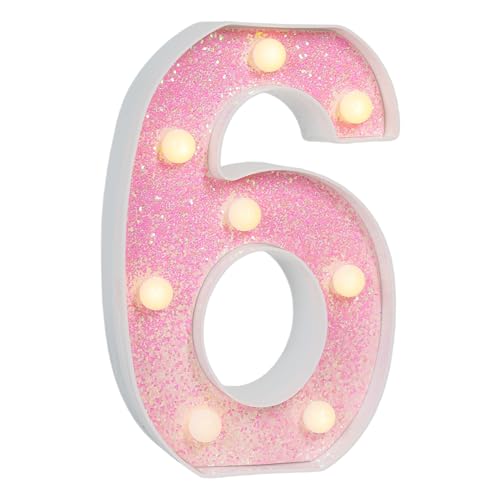 Image of Pink Glitter Marquee Light Up Numbers, LED Number Lights Battery Operated for Girls 6th 16th Pink Birthday Party Table Decorations, 2026 Graduation Party Decor, Number 6 Sign Warm White Lights