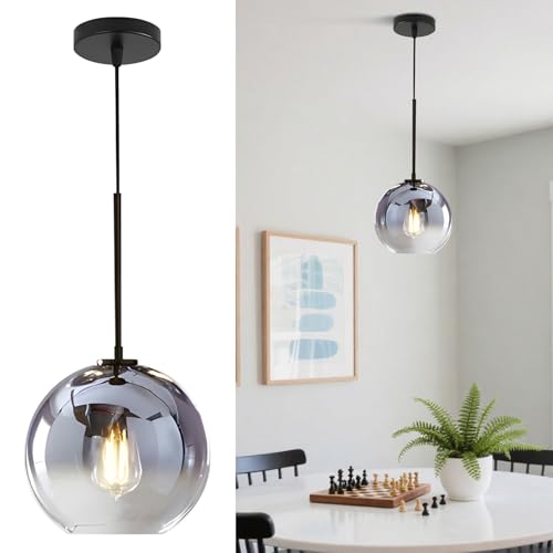 Lámpara colgante de globo de cristal plateado KCO para mesa de comedor y salones