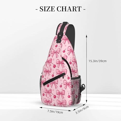 Image of SUPLUCHOM Sling Bag Pink Bows Cherry Hiking Daypack Crossbody Shoulder Backpack Travel Chest Pack for Men Women