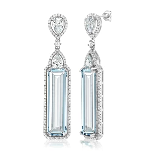 Gem Stone King 925 Sterling Silver Simulated Aquamarine Art Deco Dangle Earrings For Women (12.00 Cttw, 2 Inch)