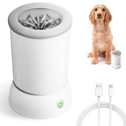 Dog Paw Cleaner Automatic Paw Washer for Dogs Cats, Soft Silicone Portable Paw Cleaner Cup USB Rechargeable 2000mAh for Grooming Massage Dirty Paws, Small to Medium Pets (White)