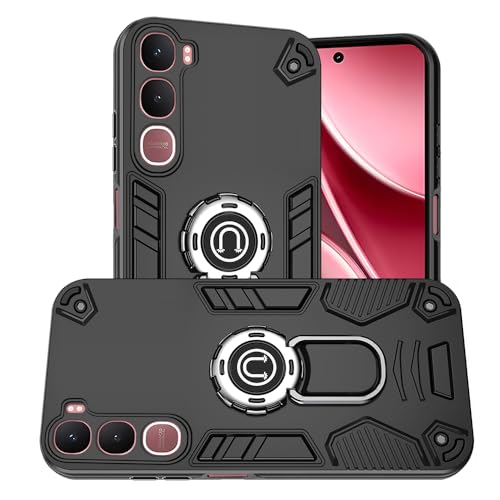 Image of AESTMO Vivo Y31 5G Back Case Cover | Tough Armor Bumper | Ring Holder & Kickstand in-Built | 360 Degree Protection Cover for Vivo Y31 5G (Black)