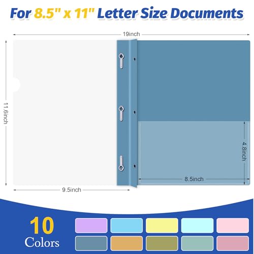 Image of Ndsox 30 Pack Plastic Report Covers with 3-Prong Fasteners for Letter Size | Clear Front Presentation Folders, Resume Folders for Interview, 10 Colors Back, Metal 3-Prong Fasteners, 100 Sheet Capacity
