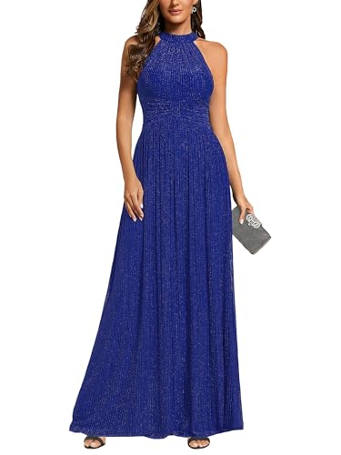 Image of Ever-Pretty Women's Glitter Halter Sleeveless Formal Dresses Evening Gowns Pleated A-line Wedding Guest Dress 41961
