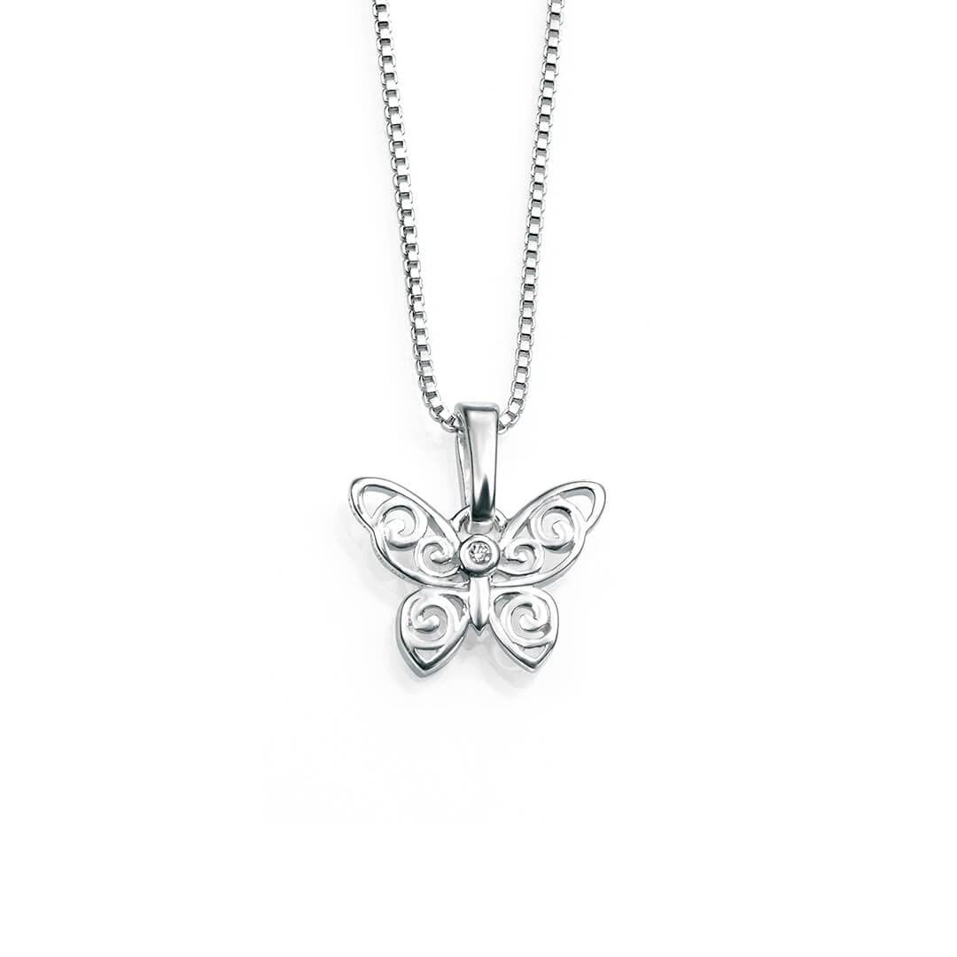 D for Diamond wisiorek dziecięcy z łańcuszkiem, srebro wysokiej próby, motyl, 35 cm