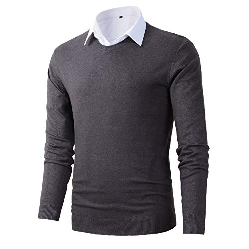 Mens Casual Slim Fit Basic Designed V-Neck Pullover Sweater