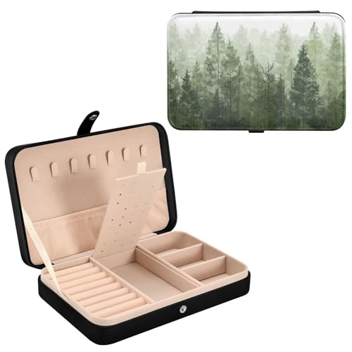Haskirky Pine Trees Jewelry Box Portable PU Leather Travel Jewelry Organize for Women Jewelry Storage Display Holder for Ring, Necklace, Earring
