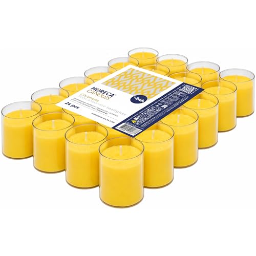 Horeca Candles - Lot de 24 Bougies Chauffe-Plat à la Citronnelle dans un Étui Transparent - Durée de Combustion de 24 heures - Bougies Parfumées pour...
