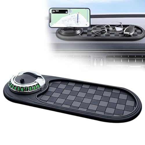 Multifunction Car Anti-Slip Mat 2026 New Anti Slip Mat for Car Dashboard with Temporary Parking Numbe Universal Car Phone Holder Pad for Phones Sunglasses Keys Gadgets (Gray Silver)