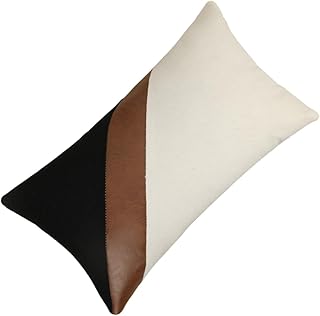 Ciieeo Funda De Almohada Decorativa para Sofá De PU Cuero, Diseño Patchwork C, Color Sólido, Funda De Cojín Resistente y Fácil De Limpiar, para Sala y Decoración del Hogar