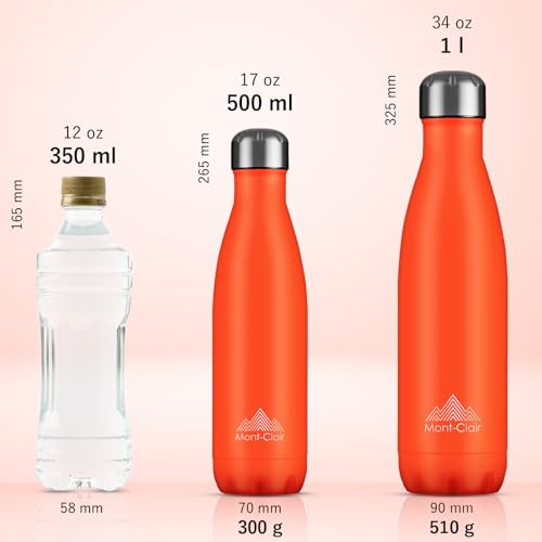 Image of Mont-Clair Stainless Steel Water Bottle, Vacuum insulated - BPA Free, 12h Hot & 24h Cold Drinks, Metal Water Bottle 34 oz Leakproof, Ideal for Adult, Kids, Running - Orange