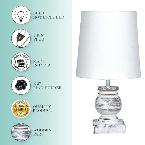 Image of Homesake Distress Small Incandescent Table Lamp for Bedroom Living Room Simple Retro Wood Grain Farmhouse Bedside Lamps Suitable for Nightstand, Gift, Trophy, (White)