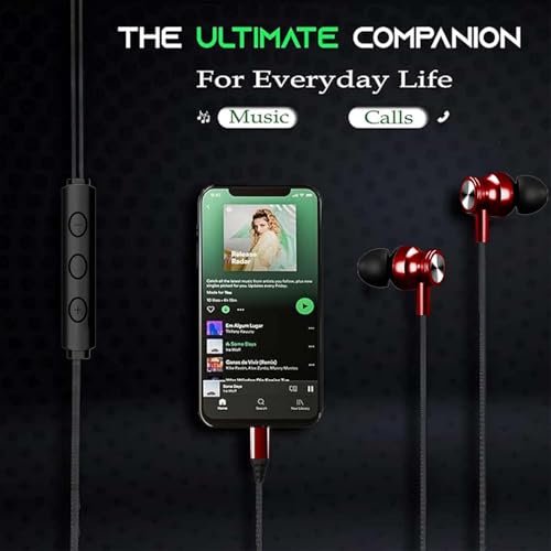 Image of Kratos Tune V4 Red C Type Earphones Wired, Inline Control Type c Headphones with Mic, Sweat Resistant, Comfort Fit Type c Earphone with Volume Control,Metallic c pin Earphones