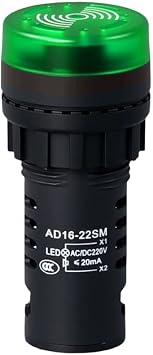 AD16-22SM 22mm Sound and Light Alarm with Buzzer, Flashing LED Indicator, for AC/DC 12V 24V 220V, Green/Yellow