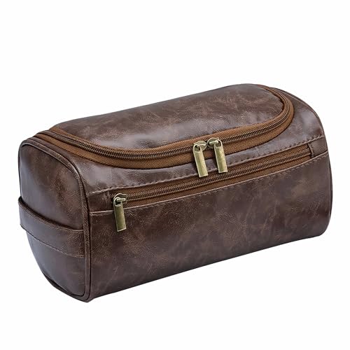 Fyriswho Neceser de Viaje para Hombre de Cuero PU, Bolsa de Cosméticos Impermeable, Bolsa de Afeitado para Viajes y Uso Diario (Marrón Oscuro)