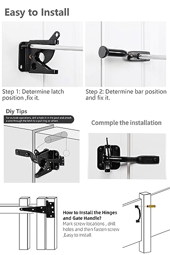 Image of HOME MASTER HARDWARE Wood Gate Hardware Set- Heavy Duty 6 inch Gate Tee Hinge,Pull Set Gate Hardware Kit with Screws for Outdoor Fence Swing Gate Black Finish (Pack of 2)