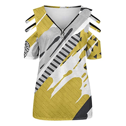 Loose Fit T Shirts For Women, Caifanes T Shirt Floral Blouse Long Tunics For Women To Wear With Leggings Short Sleeve Grafic T-Shirts For Woman T Shirt Dress Women Plus Size (2-Yellow,X-Large) #TOP1