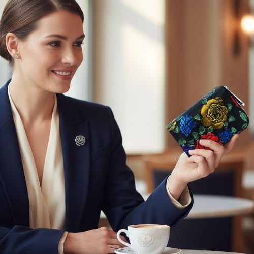 Image of CONISY Small Leather Womens Credit Card Holder Wallet with RFID Blocking (Golden Rose)