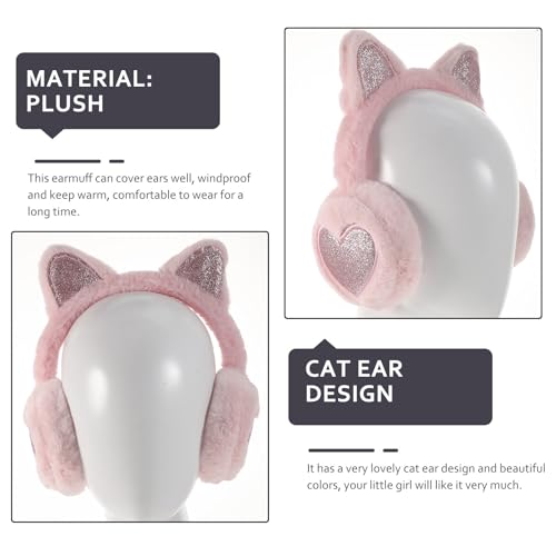 Orejeras de felpa orejas de gato para niña protector auditivo rosa de invierno 7