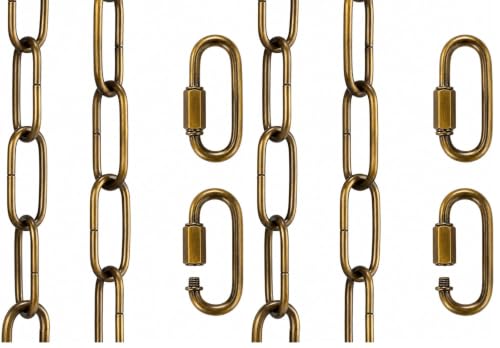 Image of Canomo 12 feet Pendant Light Fixture Chain Adjustable Lighting Hanging Chain with 2 Connection Locks for Chandelier, Plants Supports to 50LB, Antique Brass (Pack of 2)