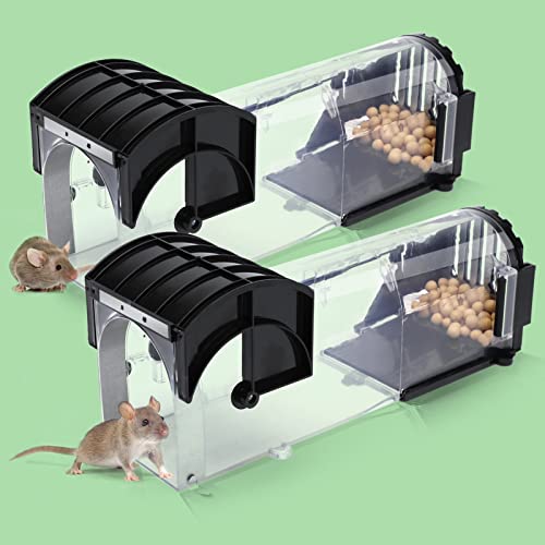 EGOFLYYA 2 Pack Humane Mouse Traps for Indoors & Outdoors Easy to Use No Touch Release Improved Highly Sensitive Effective Quick Rodent Catcher Comes with 2 Cleaning Brushs and Instruction Manual