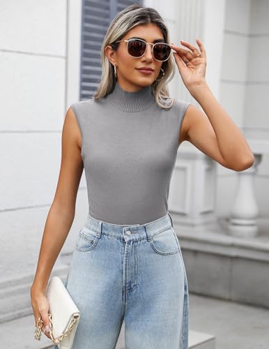 Image of Zeagoo Women's 2026 Mock Turtle Neck Sweater Vest Sleeveless Knit Pullover Tank Tops Casual Trendy Slim Fitted Shirts Light Grey