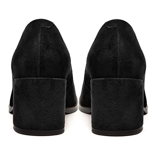 FEMSTEP Womens Suede Leather Dating Square Toe Slip On Cute Chunky Low Heel Pumps Shoes 2.2 Inch4