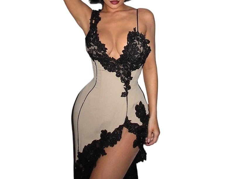 GeRRiT Sexy Deep V Halter Dress Slim Showing Breasts Backless Party Hot Girl Temperament Package Hip Short Dresses (Color : Black, Size : Medium)2