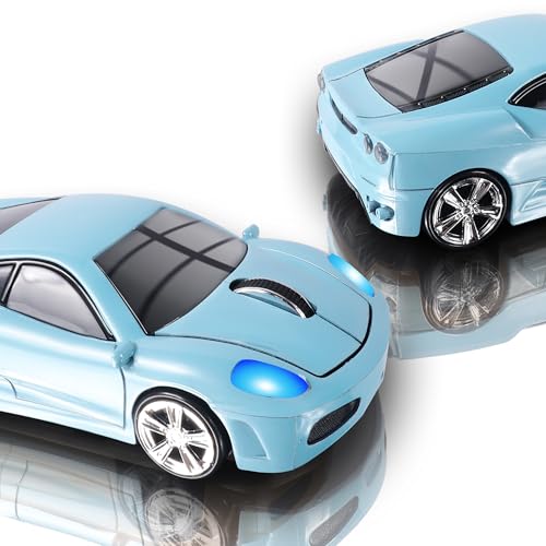 elec Space Wireless Mouse 2.4GHz Cool Sport Car Shape Wireless Mouse Optical Cordless Mice with USB Receiver for PC Laptop Computer 1600 DPI 3 Buttons (Light Blue)
