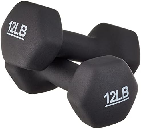 Amazon Basics Neoprene Coated Hexagon Workout Dumbbell Hand Weight, 24 Pounds, 12 Pound (Set of 2), Black