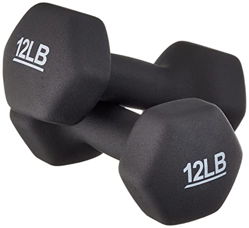 Amazon Basics Neoprene Coated Hexagon Workout Dumbbell Hand Weight, 24 Pounds, 12 Pound (Set Of 2), Black #TOP20