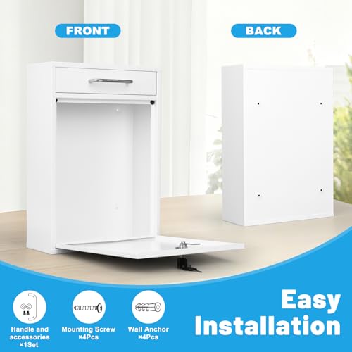 KYODOLED Steel Key Lock Mail Boxes Outdoor, Locking Wall Mount Mailbox, Security Lock Drop Box, Collection Boxes for House, Office or School,16.2H x 11.2L x 4.6W Inches, White X Large