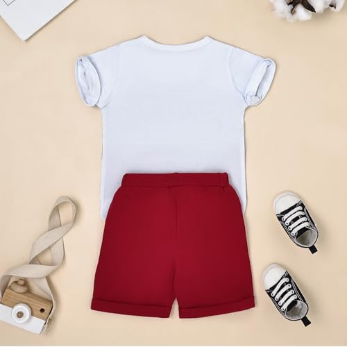Image of FOCUTEBB Toddler Boy Clothes Summer Patchwork T-Shirt Shorts 2Pc Set 12M-5T