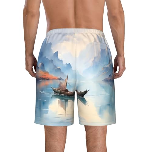 Fishing Scenic Print Mens Casual Shorts Drawstring Summer Beach Stretch Shorts Novelty Swimtrunks3
