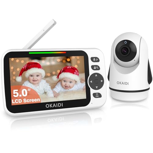 Image of OKAIDI Video Baby Monitor with Camera and Audio, 5" Display Baby Monitor No WiFi, 30H Battery and 8 Language Baby Monitor, Remote Pan-Tilt-Zoom 1000ft Range Baby Camera, Night Vision, 2-Way Talk, VOX