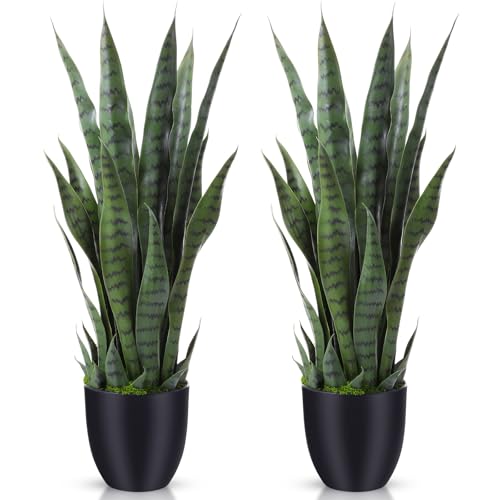 Giegxin 2 Pack Artificial Snake Plant 28" Faux Sansevieria Plants