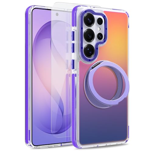 Image of Magnetic for Samsung Galaxy S26 Ultra Case with 360 Stand [Compatible with Magsafe] [Fluorescent Design] [1 Screen Protector] Slim Translucent Matte Case for Galaxy S26 Ultra 6.9 inch, Purple