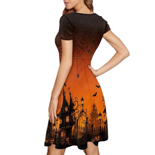 Image of Forchrinse Summer Dresses for Women Crew Neck Short Sleeve Midi Dress Casual Beach Vacation Sundress